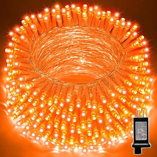 LAMPHOME 33ft 100 LED Orange Thanksgiving Lights Outdoor Waterproof, Autumn Fall String Lights,16 Modes Orange Halloween String Lights Plug in, Christmas Lights Garden Party Xmas Tree Lights Decor