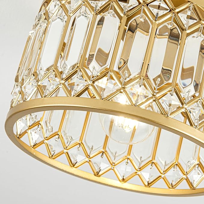 Rpzloila Crystal Ceiling Light, Modern Semi Flush Mount Ceiling Light, Gold Crystal Chandelier for Kitchen Bedroom Bathroom Entryway (Bulb not Included)