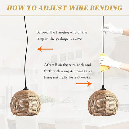 2 Pack Wicker Pendant Light Natural Woven Pendant Light Boho Chandelier Light Fixture Dome Rustic Farmhouse Pendant Lights Rattan Light Fixture for Kitchen Island Dining Room (Bulb Incl.)