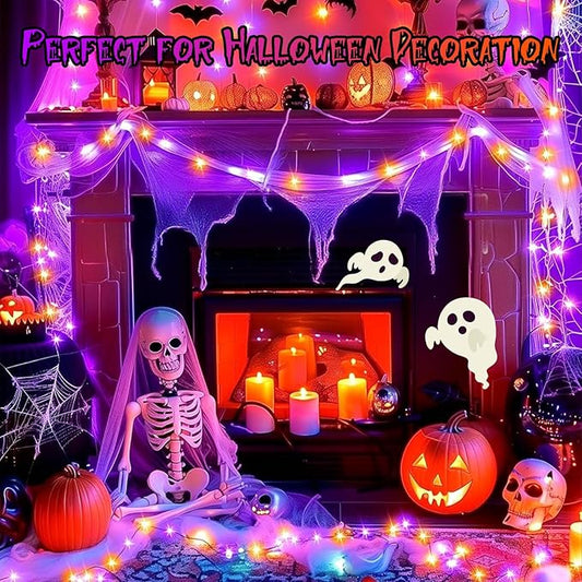 66FT 200 LED Halloween String Lights, Twinkle Lights with 8 Modes and Timer, Outdoor Waterproof Halloween Tree Lights for Room Bedroom Wedding Party Holiday Decorations, Purple and Orange