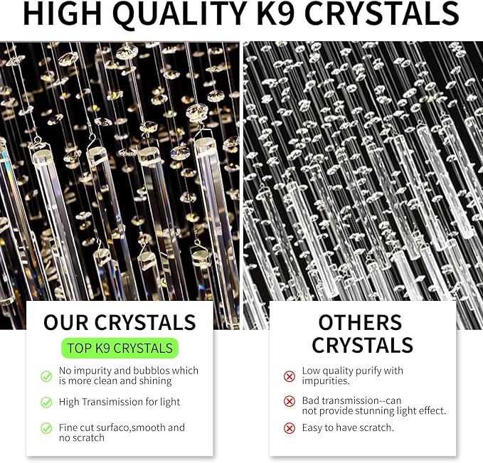6-Light Flush Mount High Ceiling Chandelier, Modern Raindrop Crystal Chandeliers Pendant Light Foyer Chandelier Ceiling Led15.7 x 47.2 of CRYSTOP