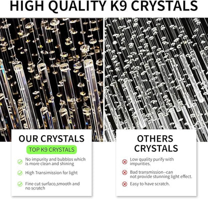 6-Light Flush Mount High Ceiling Chandelier, Modern Raindrop Crystal Chandeliers Pendant Light Foyer Chandelier Ceiling Led15.7 x 47.2 of CRYSTOP