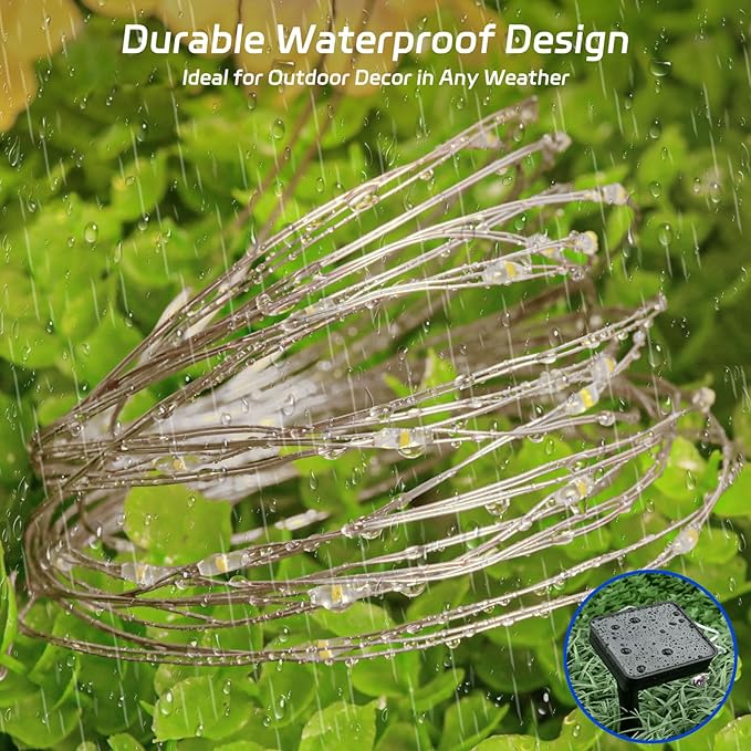 cshare Solar Fairy Lights Outdoor Waterproof,16.4ft 50LED Solar String Lights for Outside 8 Modes 2 Packs for Patio Backyard Garden Wedding Deorations Cool White