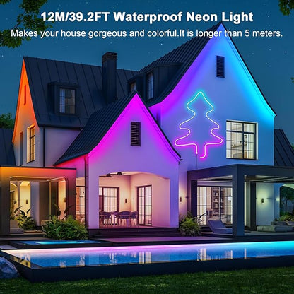 Cozylady RGB Neon LED Rope Lights, Waterproof Bluetooth APP Remote Control Music Sync Strip Lights, 24V Flexible DIY Silicone Light for Bedroom Home Indoor Outdoor Decor (12M/40Ft)