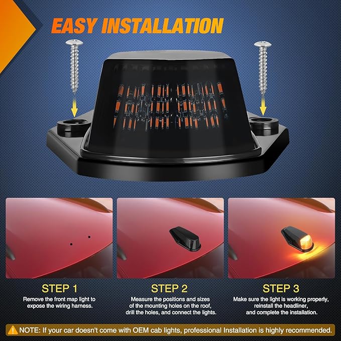 Nilight LED Cab Marker Lights 5 PCS 16 LED Smoke Lens Amber Clearance Roof Running Light Compatible with1984-1997 Ford F150 F250 F350 Pickup Trucks 1988-1997 Ford F Super Duty