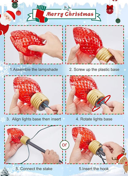 Strawberry Jumbo C9 Christmas Pathway Lights Outdoor - 8.5FT 5 LED C9 Walkway Light, Christma Decoration Outside, Christmas Lights Outdoor for Lawn Holiday Yard, Red & Pure White
