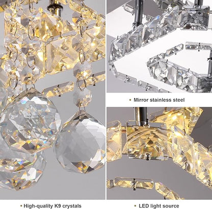 18 inch Flush Mount Chandelier Crystal Ceiling Light with Remote Control/APP,3CCT Dimmable&Brightness Adjustable, Modern Crystal Raindrop Silver Chandeliers for Bedroom Hallway Dinning Room LivingRoom