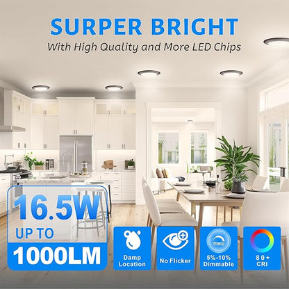 ECOELER 5/6 Inch Dimmable LED Disk Downlight, 16.5W, 1000Lm, 5000K Daylight, Low Profile Surface Mount Ceiling Light for Hallway, Office, Closet, ETL Listed, Bronze, 10 Pack