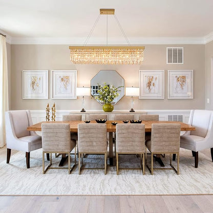 7PM Rectangle K9 Crystal Chandelier Modern Gold Crystal Chandelier Rectangular Pendant Lighting Fixture for Dining Room Kitchen Island Bedroom L40'' x W10'' x H10''