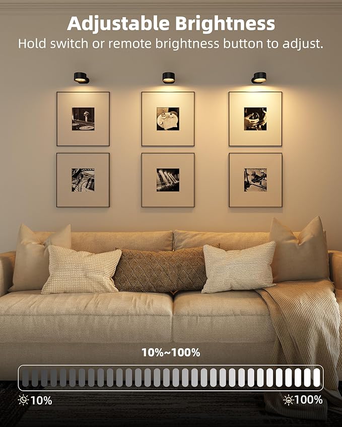 Picture Lights for Wall, 2000mAh Rechargeable Magnetic Art Lights with 3 Color Temps & RGB, Remote Dimmable Battery Operated Wall Light for Bedroom, Living Room, Gallery (Black, 3 Pack)