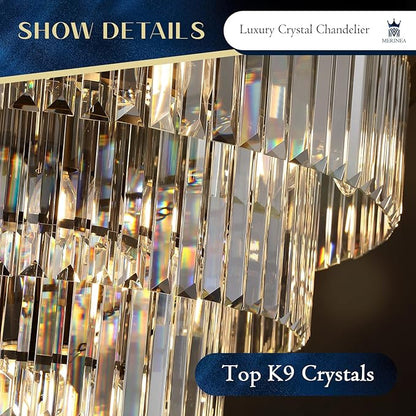 30" Black Crystal Chandelier Large Round Chandeliers Modern 16 Lights 5-Tier Luxury K9 Crystal Ceiling Pendant Lighting Fixture for Foyer Staircase Living Room Dining Room