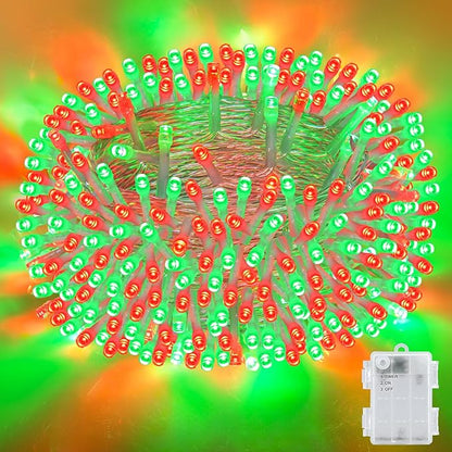 cshare Red and Green Christmas Lights Outdoor Waterproof 9.8ft 30 LED, String Lights Battery Operated with Timer Clear Wire for Indoor & Outdoor Christmas Decorations Garland Party Garden