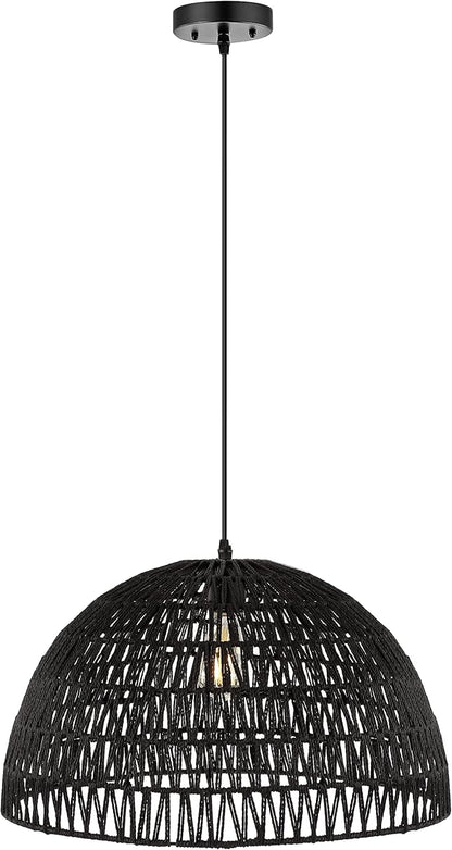 JONATHAN Y 20" Black Modern Bohemian Woven Rope LED Pendant Light Fixture, Adjustable Dome Ceiling Lamp for Kitchen Island, Rope Shade, Coastal Farmhouse Decor (JYL6504C)