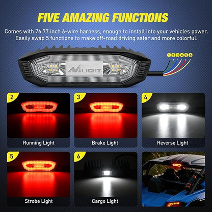 Nilight UTV LED Chase Brake Light Universal 1.75”-2.0” Roll Bar Mount Running Strobe Reverse Cargo Lights for ATV Can-Am Polaris RZR Dune Buggy Golf Cart Boat