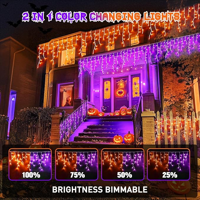 JMEXSUSS 400 LED Color Changing Christmas Lights Outdoor, 38.8ft Orange to Purple Halloween Icicle Lights with Remote, Waterproof String Light Plug in for Outdoor Indoor Party Decor