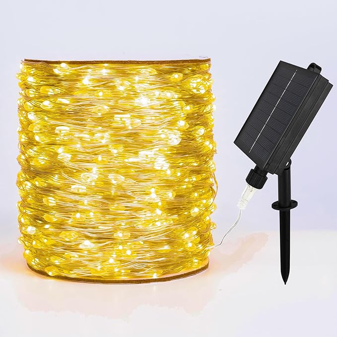 Solar String Lights for Outside,200FT 600 LEDs Solar Fairy Lights,Waterproof 8 Modes Button Outdoor String Light for Patio Garden Backyard Tree Wedding Christmas,Silver Wire,Warm White