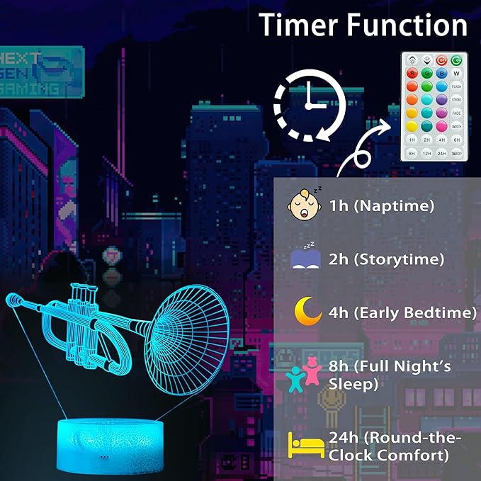 Trumpet Night Light, Trumpet Gifts, 3D Illusion Lamp with 16 Colors Changing, Timer, 4 Flash Modes and Dimmable, Kids Boys Girls Room Decoration, Holiday Xmas Gifts