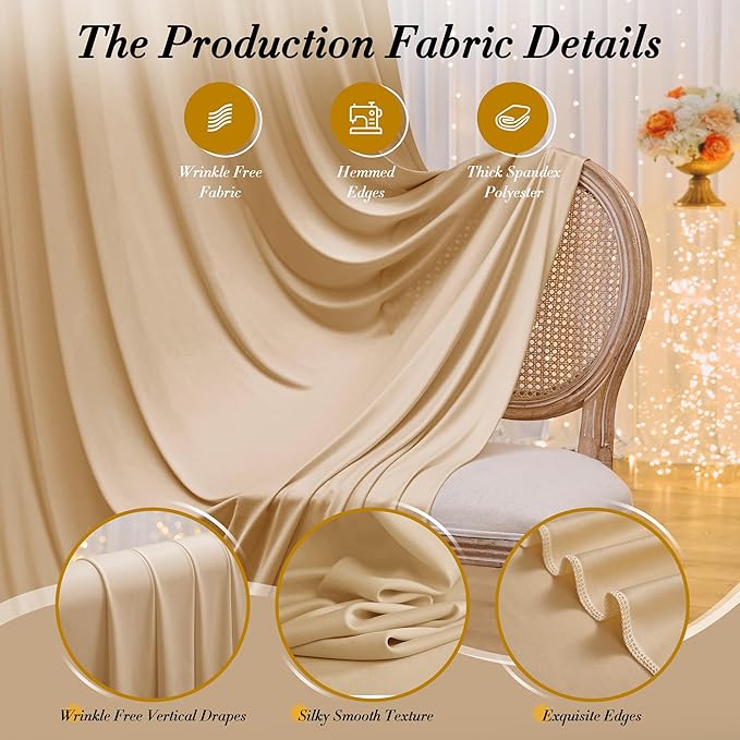 10 ft x 10 ft Wrinkle Free Champagne Backdrop Curtain for Parties, 2 Panels 10ft Polyester Champagne Photo Backdrop Drapes for Graduation Birthday Wedding Party Stage Curtains