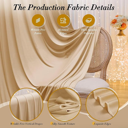10 ft x 10 ft Wrinkle Free Champagne Backdrop Curtain for Parties, 2 Panels 10ft Polyester Champagne Photo Backdrop Drapes for Graduation Birthday Wedding Party Stage Curtains