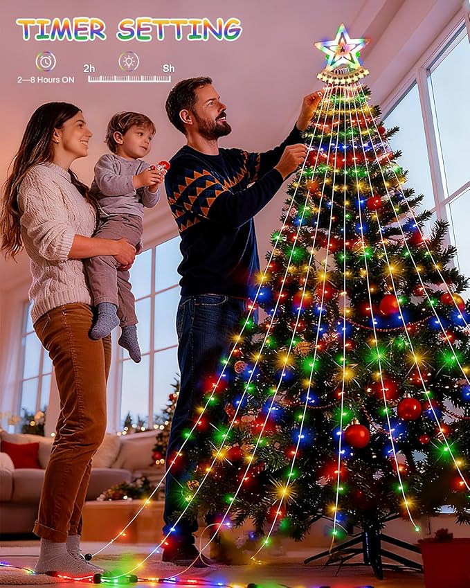 Star String Lights, 350 LED Tree Waterfall Fairy Lights, Outdoor Waterproof Christmas Decoration Lights with Remote, 16FT X 9 Hanging LED Lamp for Garden Yard Halloween Wedding Birthday Festival