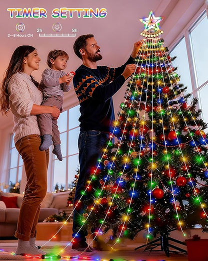 Star String Lights, 350 LED Tree Waterfall Fairy Lights, Outdoor Waterproof Christmas Decoration Lights with Remote, 16FT X 9 Hanging LED Lamp for Garden Yard Halloween Wedding Birthday Festival
