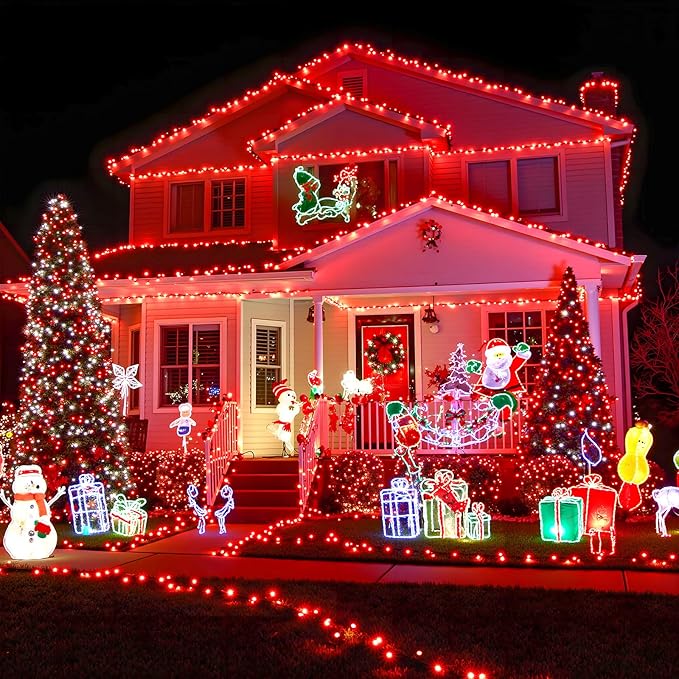100FT 300 LED Outdoor String Lights, Plug in Red Christmas Lights Indoor Waterproof with 8 Modes, Connectable Twinkle Fairy Lights Clear Wire for Indoor Bedroom Home Patio Yard Wedding Decorations