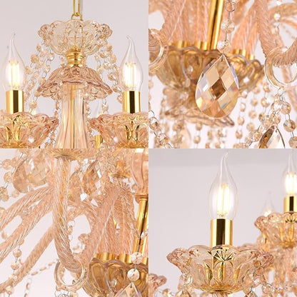 18-Light Amber Crystal Chandelier Light Fixtures for Living Room,Double Layer Lamps Design K9 Crystal Pendant Light Lighting for Dinning Room Lobby Foyer Staircase (Amber 18 Lights)