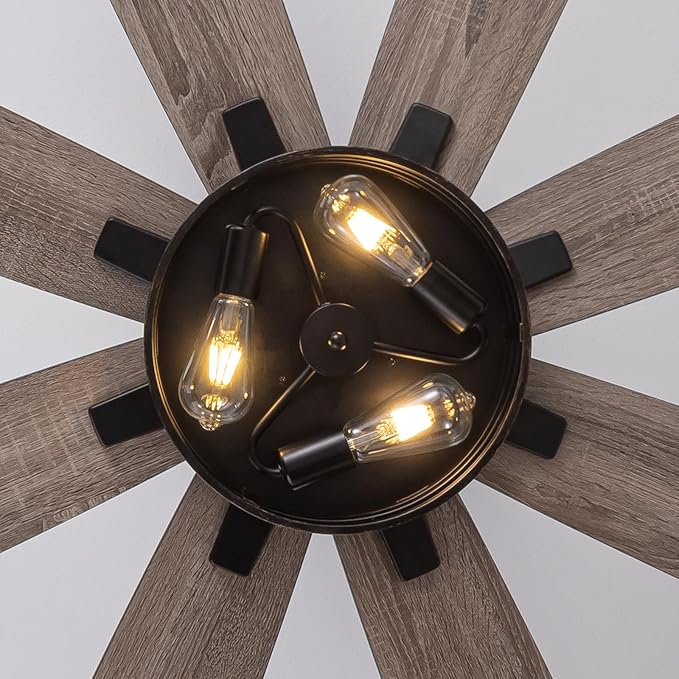 LuminFan 72 inch Large Ceiling Fans with Lights and Remote, Black Modern Ceiling Fan for Living Room, Patios, 6 Speed Reversible Quiet DC Motor, 8 Blades, Easy to Install