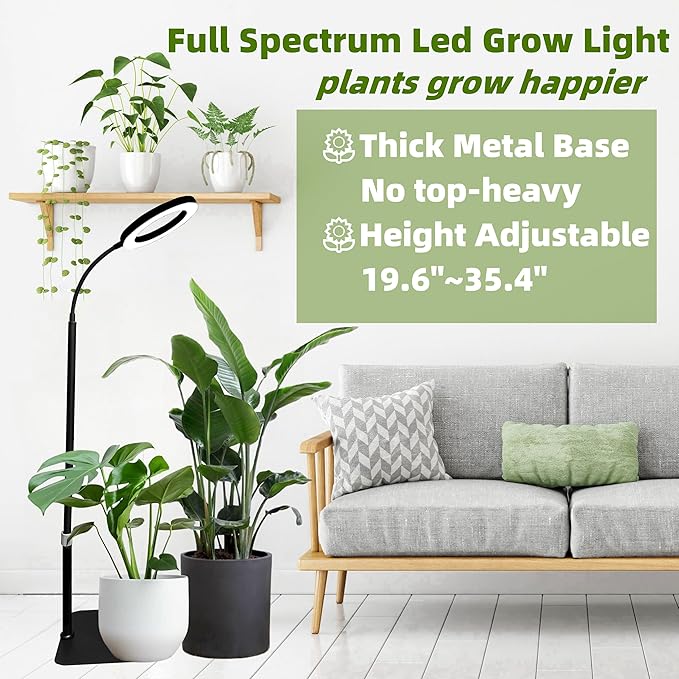 LED Grow Light for Indoor Plants, Full Spectrum led Grow Light,35 inches Adjustable Height,Growing Lamp with Timer, 10 Dimmable Brightness,Ideal for Tall Plants