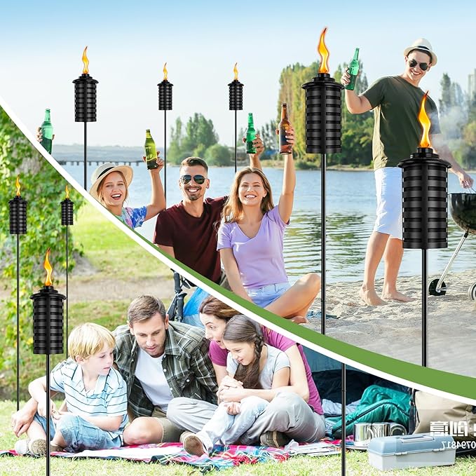 ZSZMFH 6 Pcs Metal Torch for Outside, 16 oz Outdoor Metal Torch Garden Décor,59-Inch Upgraded Citronella Torches with 3-Prong Grounded Stake, Table Top Torches for Party Patio Pathway