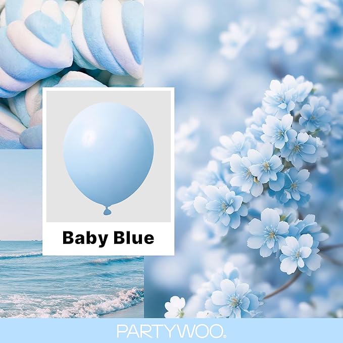 PartyWoo Baby Blue Balloons 145pcs Different Sizes of 18 12 10 5 Inch Light Pastel Sky Aqua Blue Balloon Arch Kit Garland for Graduation Baby Shower Gender Reveal Easter Party Decorations Blue-Q13