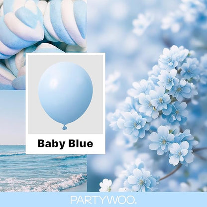 PartyWoo Baby Blue Balloons 145pcs Different Sizes of 18 12 10 5 Inch Light Pastel Sky Aqua Blue Balloon Arch Kit Garland for Graduation Baby Shower Gender Reveal Easter Party Decorations Blue-Q13