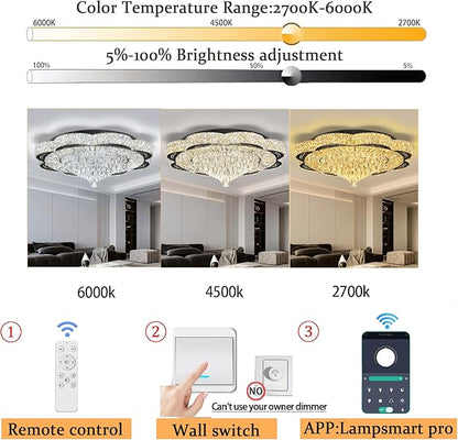 Modern Crystal Chandelier for Living Room Black 32in Crystal Raindrop Ceiling Light for Room Bedroom LED Dimmable 2700-6000K
