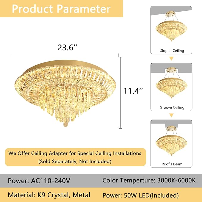 Modern LED Chandelier Crystal Ceiling Light Fixture Raindrop Chandeliers Dimmable Lighting for Living Room Dining Room Entryway Bedroom Gold