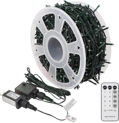 LJLNION 1000LED Christmas Lights, Extra Long 328FT Xmas Green Wire Fairy String Lights Plug in Outdoor, Remote Control & 8 Lighting Modes, Waterproof for Wedding Party Bedroom Decorations, Multicolor