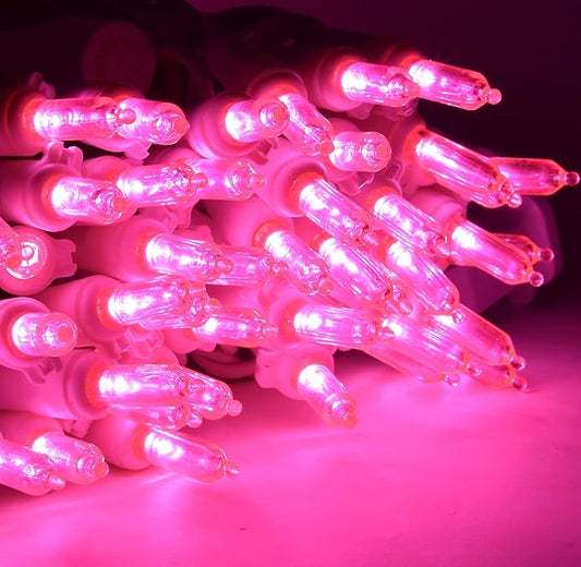 Holiday Essence Pink LED Christmas Lights 100 Mini Fairy Valentine's Day String Lights White Wire 26.9 Ft Outdoor Indoor Traditional Holiday Decor, Christmas Tree, Bedroom, Patio, Wedding Decorations