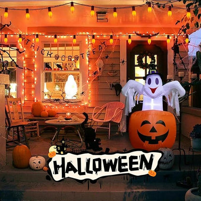 Orange LED Outdoor Halloween Lights, 25FT Halloween Decorations with 25 C9 LED Bulbs, Connectable String Light Plug in for Garden Patio Party Haunted House Ghost Holiday Decor