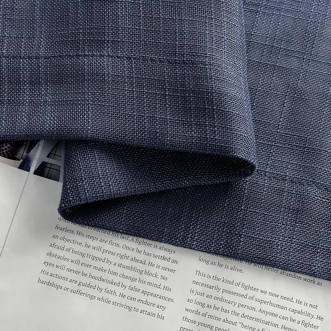 XTMYI Blue Cafe Curtains for Kitchen Window 36 Inch Length Faux Linen Look Short Small Semi Sheer Curtains for Bathroom Bedroom Navy Blue