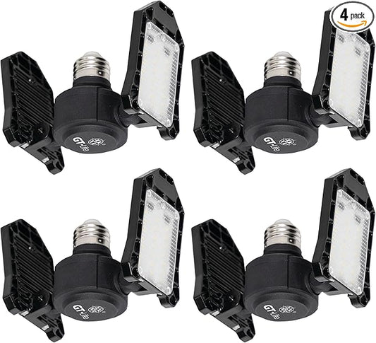 GT-Lite 3000 Lumen LED Garage Light, 300Watt Equivalent, Adjustable 2 Panel Bulb, 150Watt Equivalent, 5000K Daylight, E26, 4 Pack