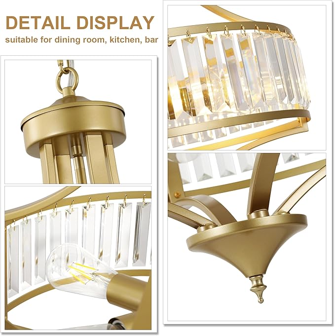 CNRATYE 20" Modern Crystal Chandelier, 5-Light Gold Dinning Room Light Fixtures Over Table, Hanging Round Pendant Chandelier for Kitchen Island Entryway Bedroom Office Bathroom Stairwell