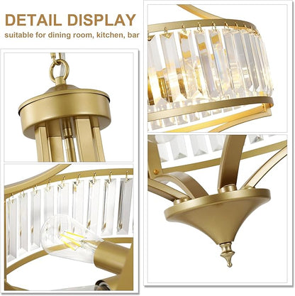 CNRATYE 20" Modern Crystal Chandelier, 5-Light Gold Dinning Room Light Fixtures Over Table, Hanging Round Pendant Chandelier for Kitchen Island Entryway Bedroom Office Bathroom Stairwell