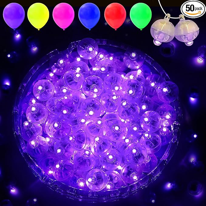 50PCs Mini Led Lights with Hook, Waterproof Round Tiny Led Light for Party Decorations Neon Light for Birthday Party and Wedding Decoration, Purple