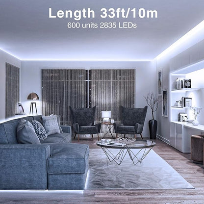 Onforu White LED Strip Lights, 32.8FT 6000K Super Bright Dimmable Tape Light Kit, 600 LEDs Daylight Easter Rope Light, 12V Flexible Strip Lighting for Mirror, Under Cabinet, Home, Bedroom