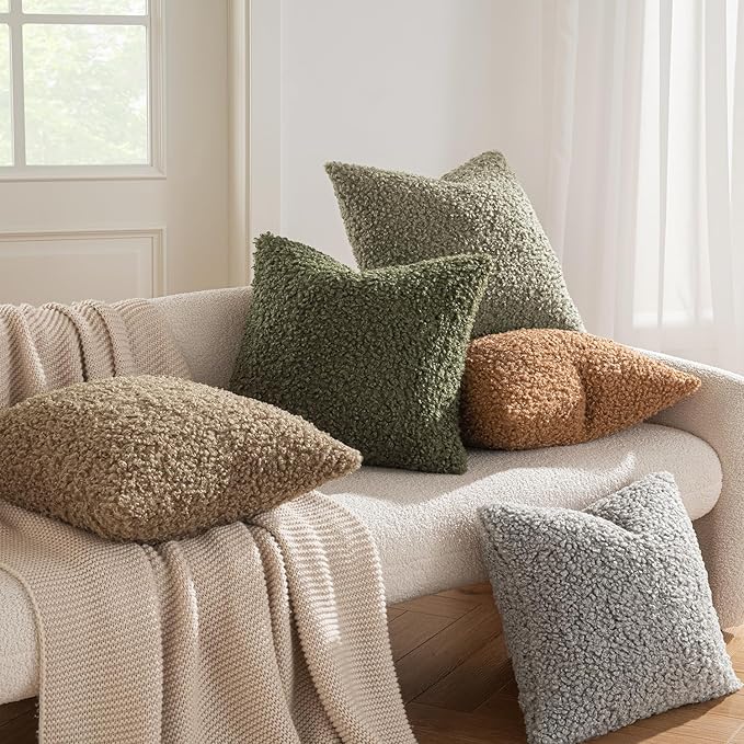 MIULEE Pack of 2 Throw Pillow Covers 20x20 Inch Sage Green Faux Fur Decorative Sherpa Spring Pillow Covers Fuzzy Accent Soft Sheepskin Fleece Cushion Cases for Boho Home Decor Couch Living Room Bed
