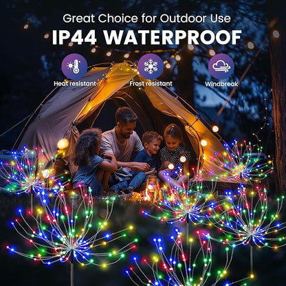 PEVOROS Garden Decor Solar Lights Outdoor,120LED Waterproof Colorful Solar Fairy Garden Lights for Outdoor Decoration,Yard, Patio, Porch,Flower Pot,Pathway, for 4th of July(4Pack)
