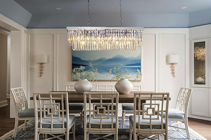 Wellmet 9-Light Crystal Chandelier 34.5 inch, Contemporary Modern Chandeliers Adjustable for Living Room, Dining Room, Pool Table Light, Kitchen Island Lighting (Chrome, 40 inches)