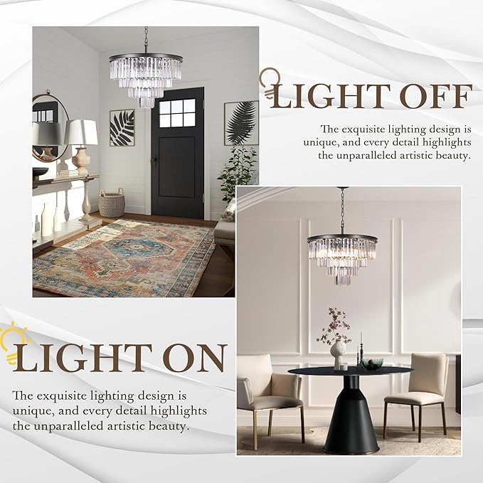 9 Lights Crystal Modern Contemporary Chandeliers Pendant Ceiling Light 4-Tier Chandelier Lighting for Dining Room Living Room Bedroom Girls Room Dia 23.6"