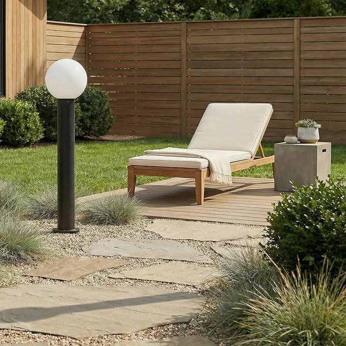 35.5" Outdoor Post Light, Modern Outside Bollard Light with Opal Glass Globe, Black Aluminum Pathway Lamp Post Light for Walkway Driveway Patio Garden, Hardwired, E26 Bulb Not Included