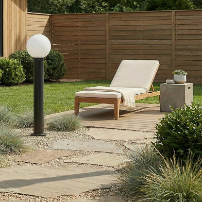 35.5" Outdoor Post Light, Modern Outside Bollard Light with Opal Glass Globe, Black Aluminum Pathway Lamp Post Light for Walkway Driveway Patio Garden, Hardwired, E26 Bulb Not Included