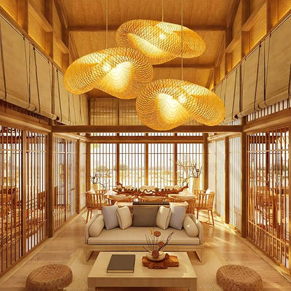 Woven Bamboo Pendant Lighting Fixtures, Bird Nest Lamp Shade Ceiling Hanging Light with Adjustable Cord for Living Room Dining Room Bar Café, Farmhouse Vintage Rustic Décor 22'', No Bulb